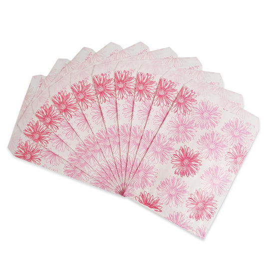 Pink Flower Pattern Paper Bags - 100Bags/Pack - multiple sizes available
