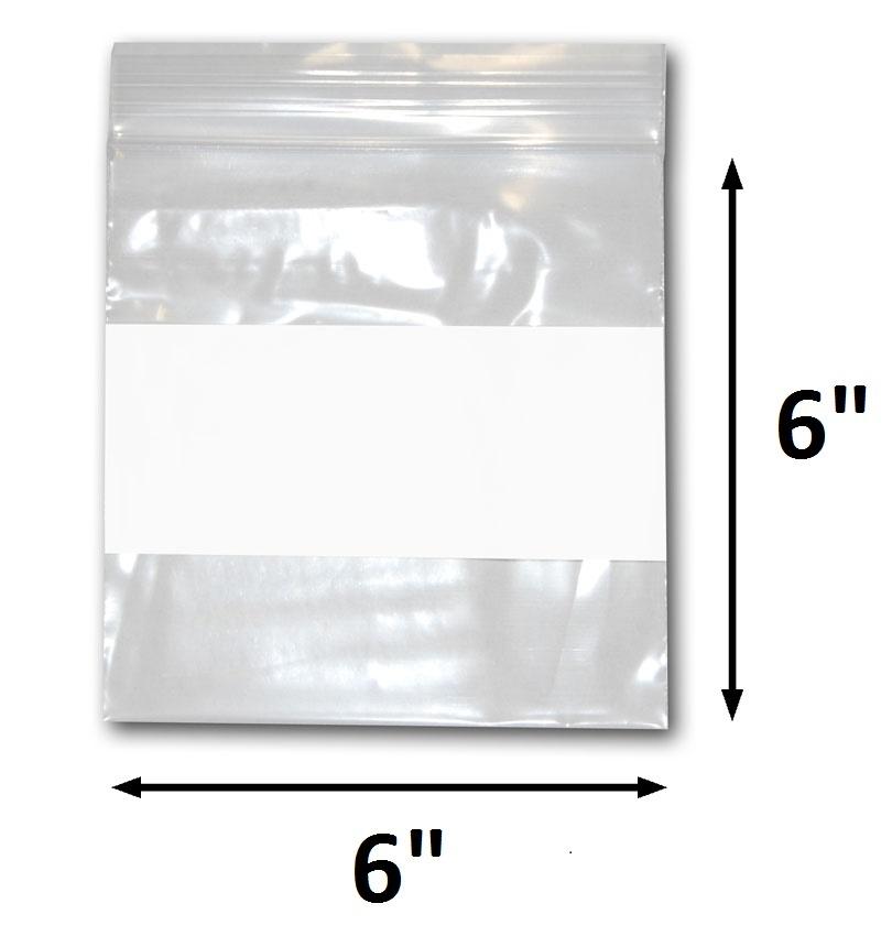 Various Sizes of Reclosable Plastic Zipper Bags 2 Mil, WHITE BLOCK CENTER. (100 Bags)