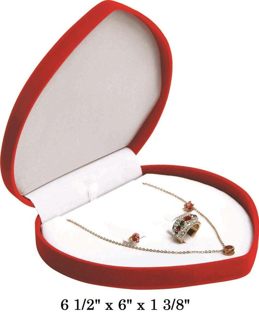 Red Soft Flocked Velour Large Heart Combination Box