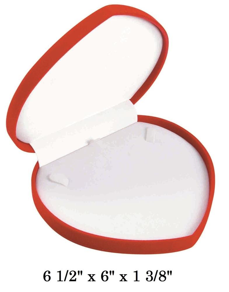 Soft Flocked Red Velour Large Heart Necklace Gift Box