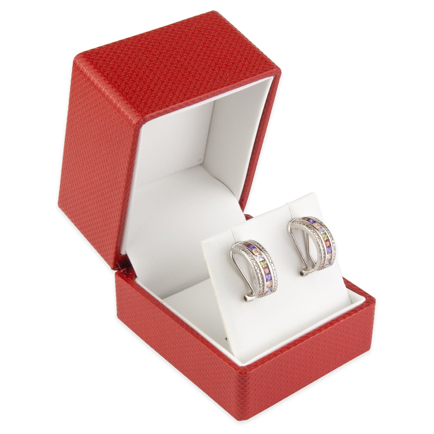 Exquisite Textured Red Earring Gift Box with Pre-tied Ribbon