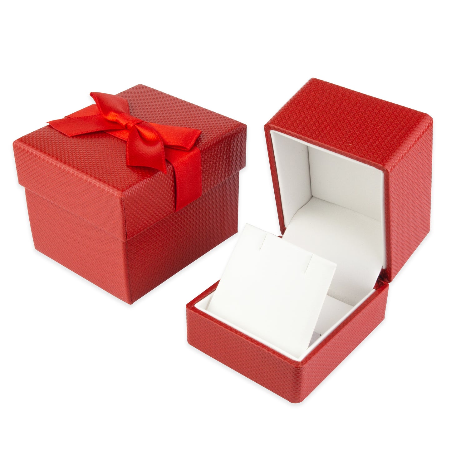 Exquisite Textured Red Earring Gift Box with Pre-tied Ribbon