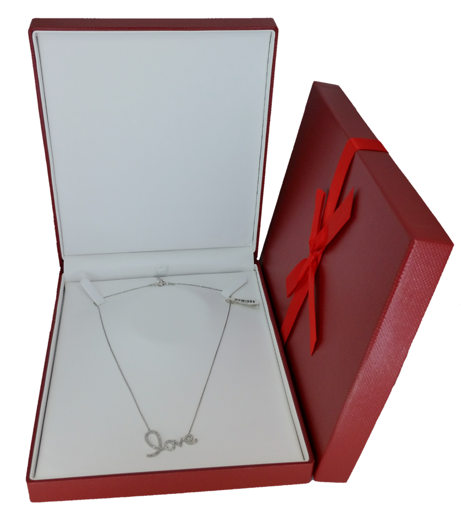Exquisite Textured Red Necklace Gift Box with Pre-tied Ribbon