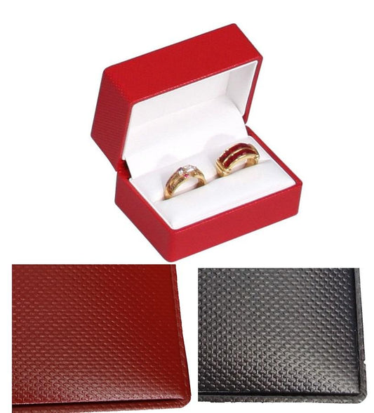 Exquisite Textured Red Double Ring Gift Box with Pre-tied Ribbon