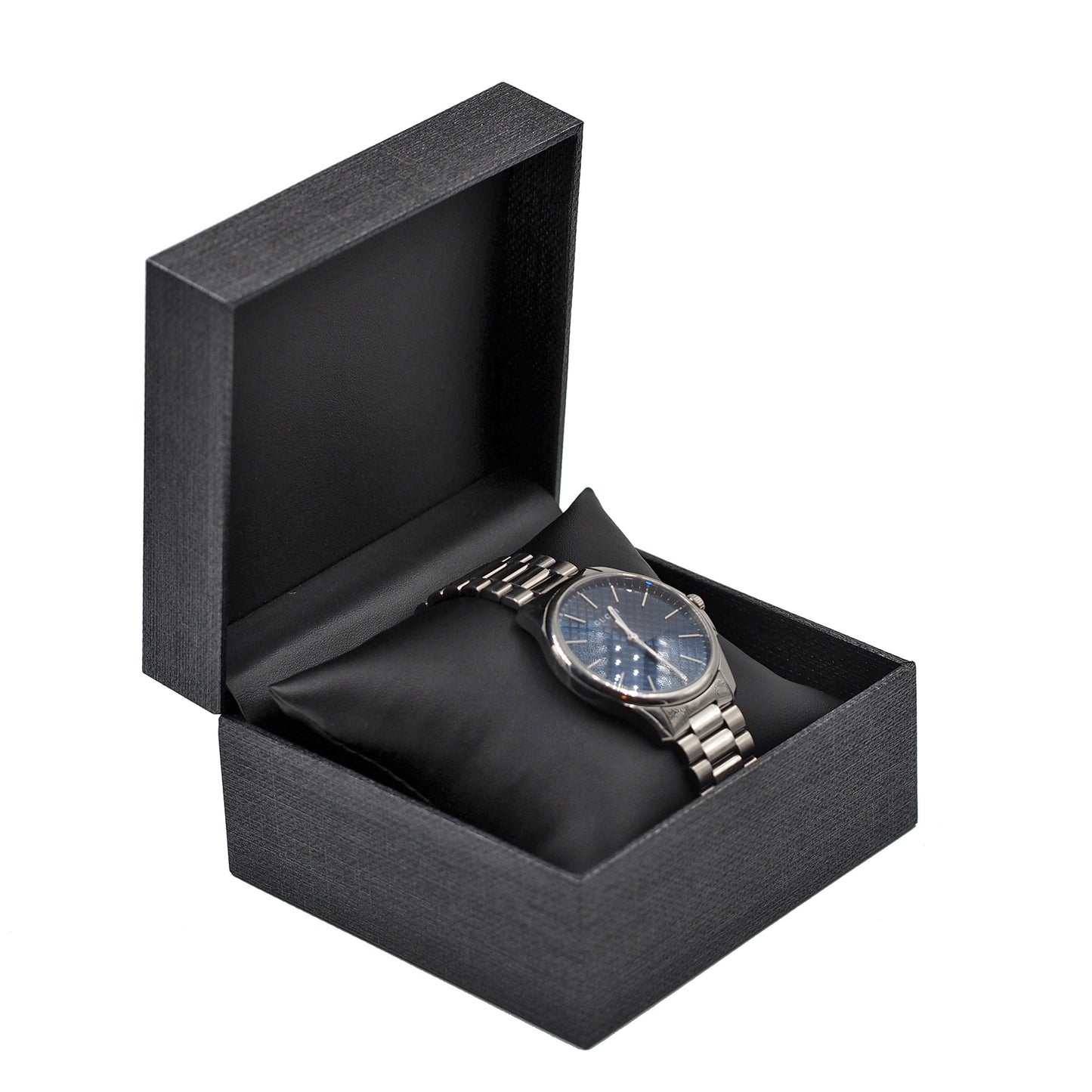 Premium Mesh Grey Jewelry Boxes with Padded Black Faux Leather Inset Tops