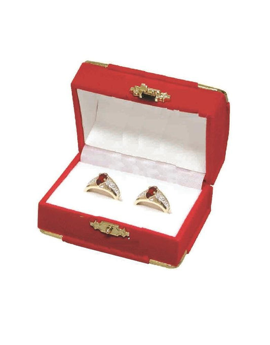 Red Double Ring Flocked Velvet Clasped Box