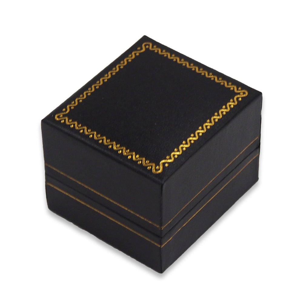 Black/White Ring CR Leatherette Box closed to show decorative exterior