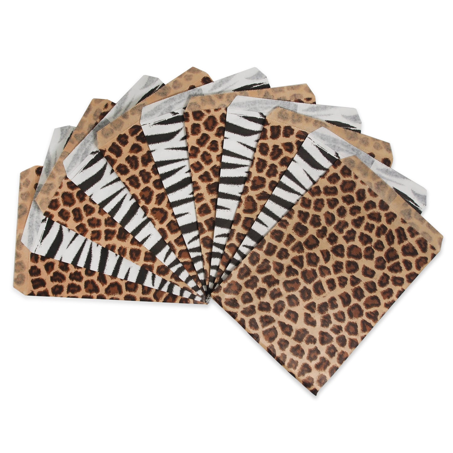 Animal Pattern Flat Paper Bags -100Bags/Pack - multiple colors & sizes available