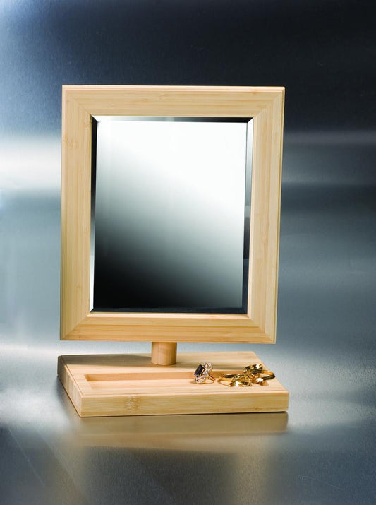 Natural Wood Frame Mirror with small tray on Base.