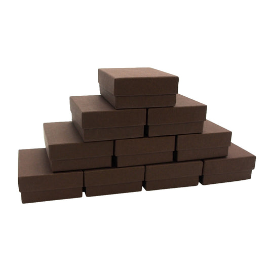 Case of 500 Chocolate Kraft Cotton Filled Boxes - 2 7/16" x 1 5/8" x 13/16"H