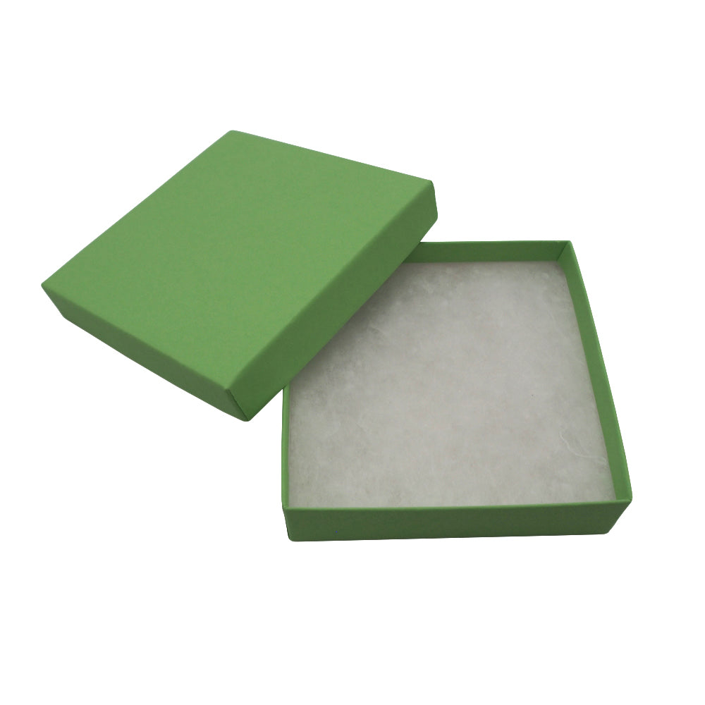 Light green cotton filled box opened to show tarnish resistant cotton filling box liner