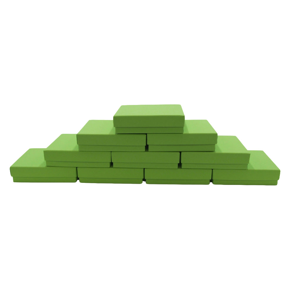 10 Light Green Cotton Filled Boxes stacked in a pyramid shape for display