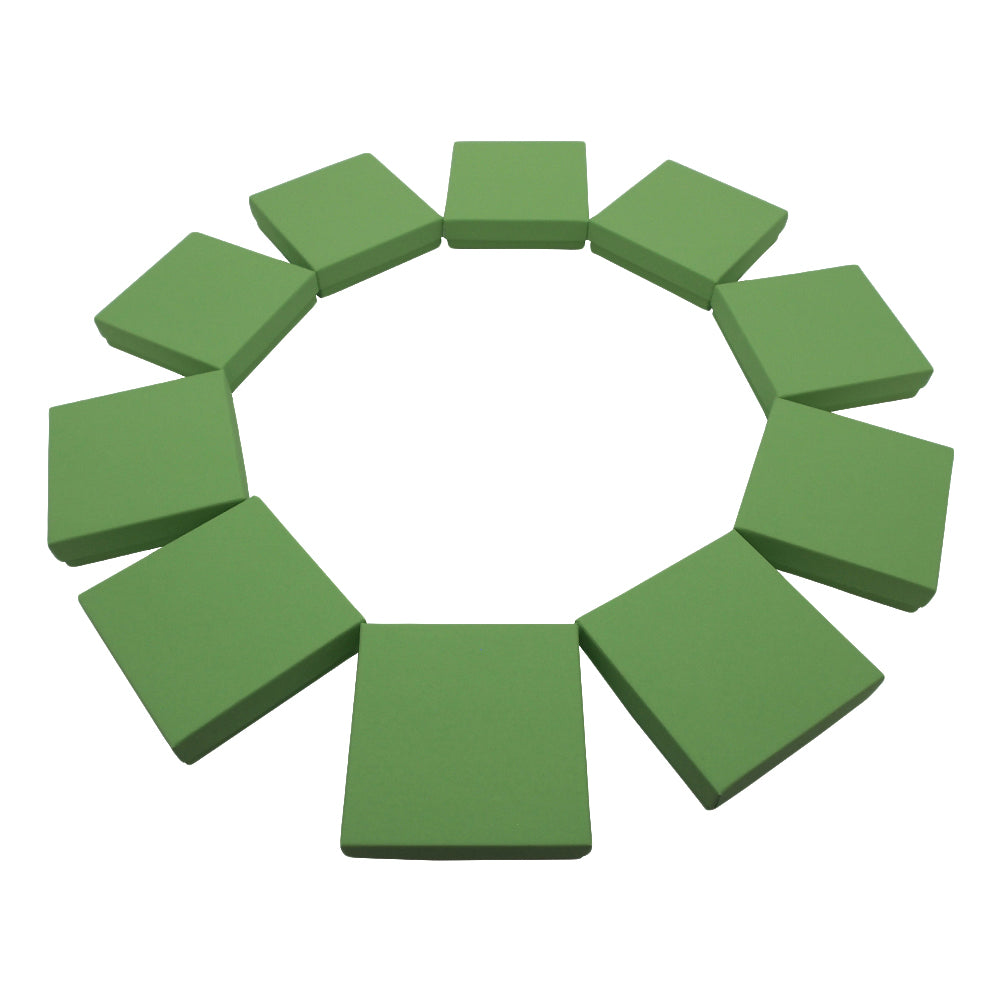 10 Light Green Cotton Filled Boxes arranged in a circle for display
