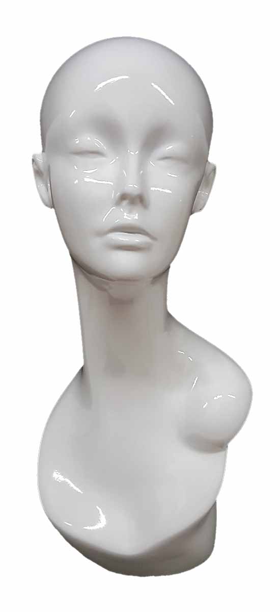 White Female Fiberglass Mannequin Head with Pierced Ear