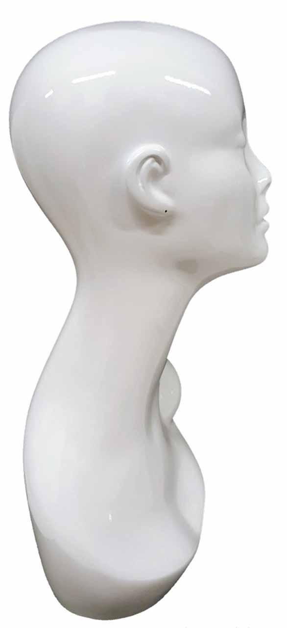 White Female Fiberglass Mannequin Head with Pierced Ear, Right Side