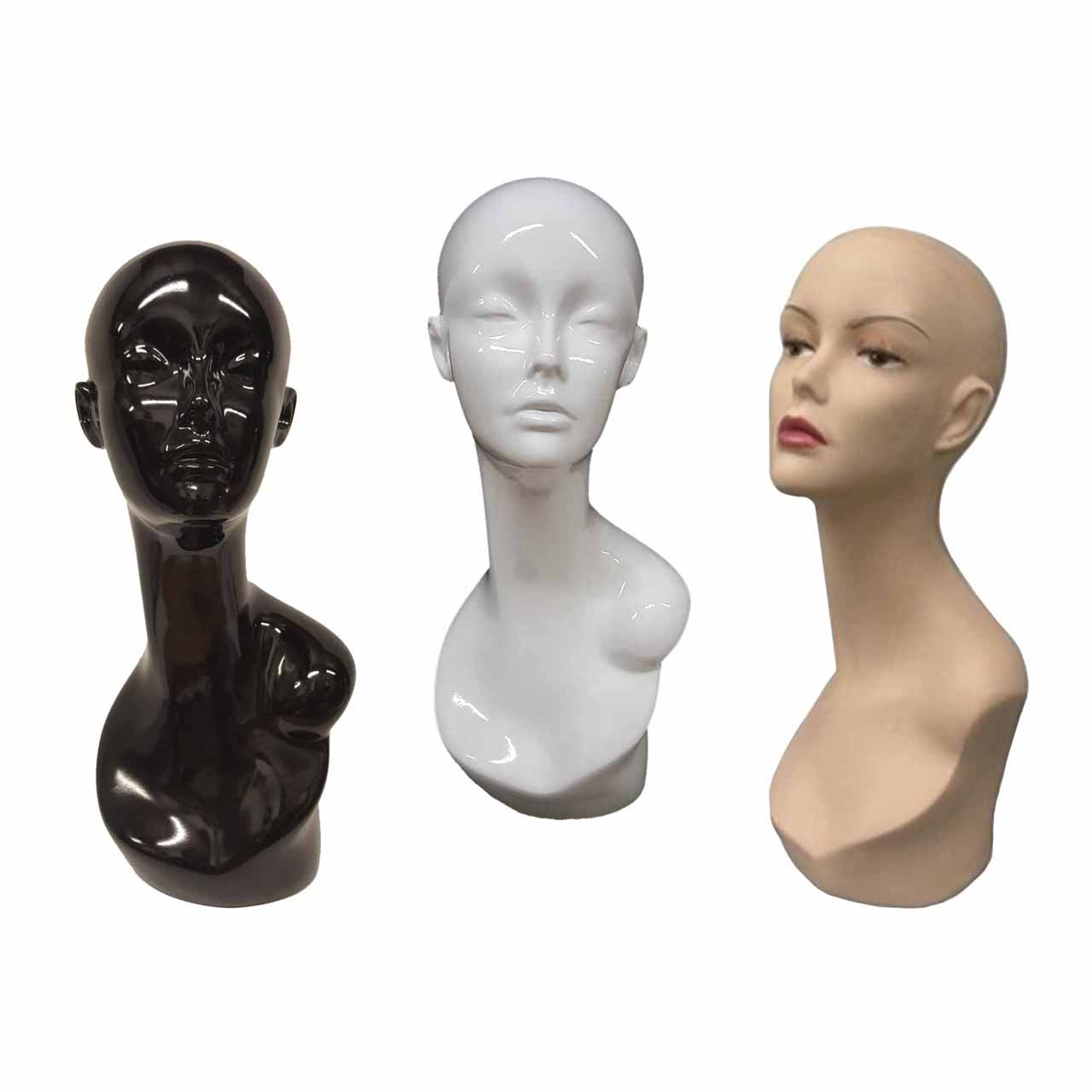 Group image of Female Fiberglass Mannequin Heads with Pierced Ears