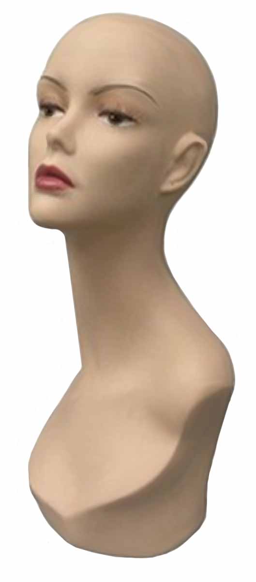 Light Fleshtone Female Fiberglass Mannequin Head with Pierced Ear