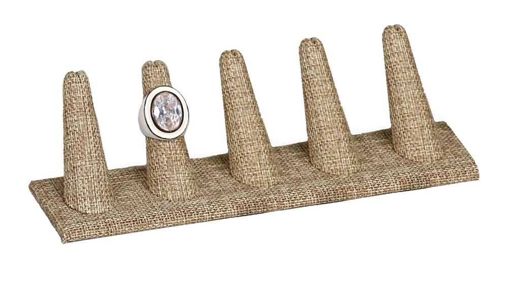 Burlap Fabric 5-Ring Tall Finger Jewelry Display