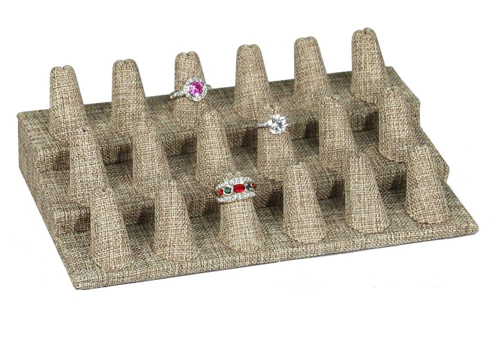 Burlap Fabric 18-Ring Finger Jewelry Display