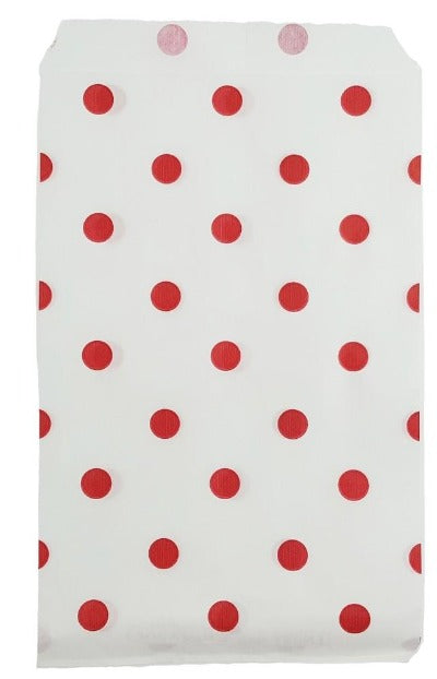 Red Polka Dot Pattern on thin white Paper Bags