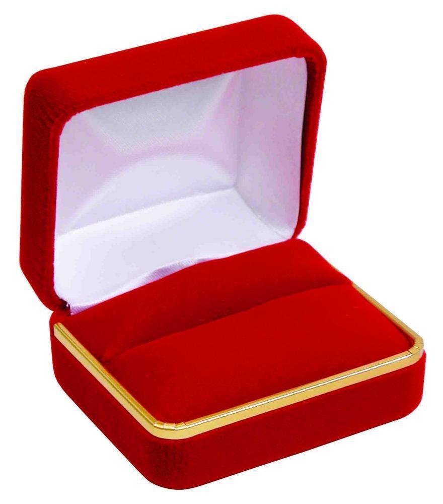 Classic Black or Red Velvet Double Ring Gift Box with Brass Trim