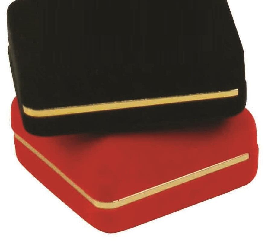 Classic Black Velvet Double Ring Gift Box with Brass Trim