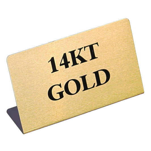 Small Metal "14KT GOLD" Print Showcase/Showroom Sign - 1 3/4" x 1 1/4"H