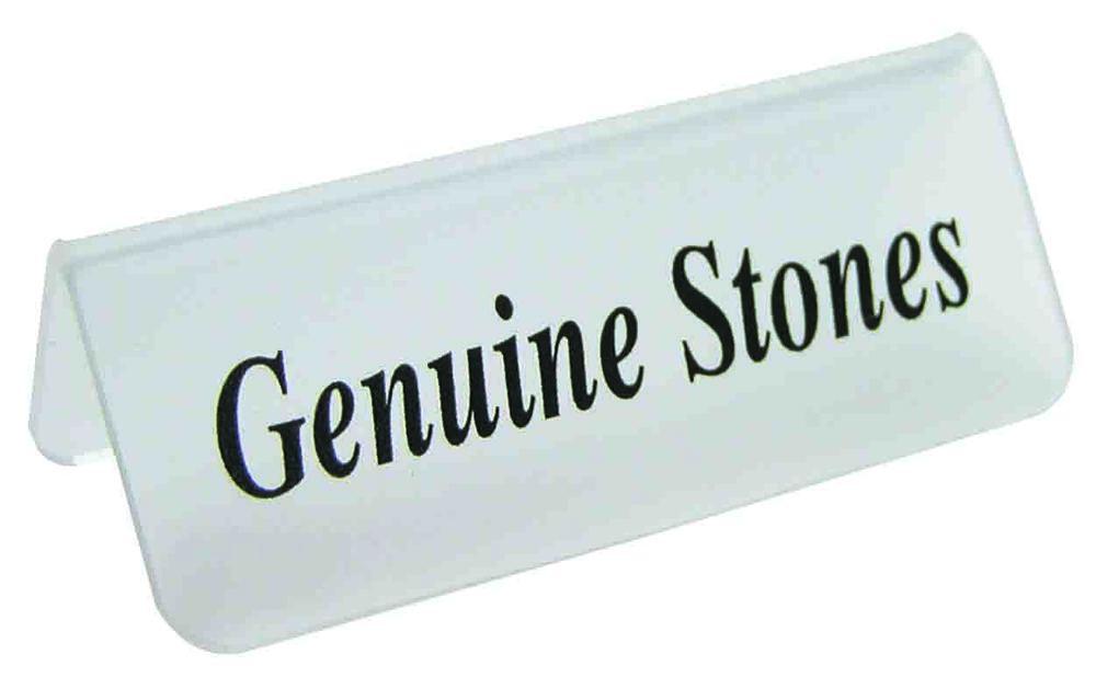 Frosted Acrylic Black "Genuine Stones" Print Showcase/Showroom Sign - 3" x 1 1/4"H