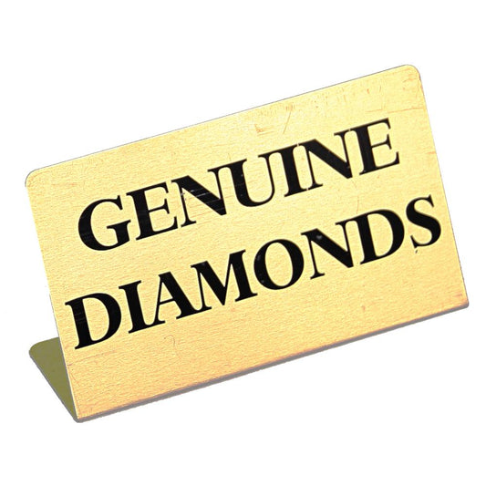 Large Metal "Genuine Diamonds" Print Showcase/Showroom Sign - 3 1/2" x 2"H