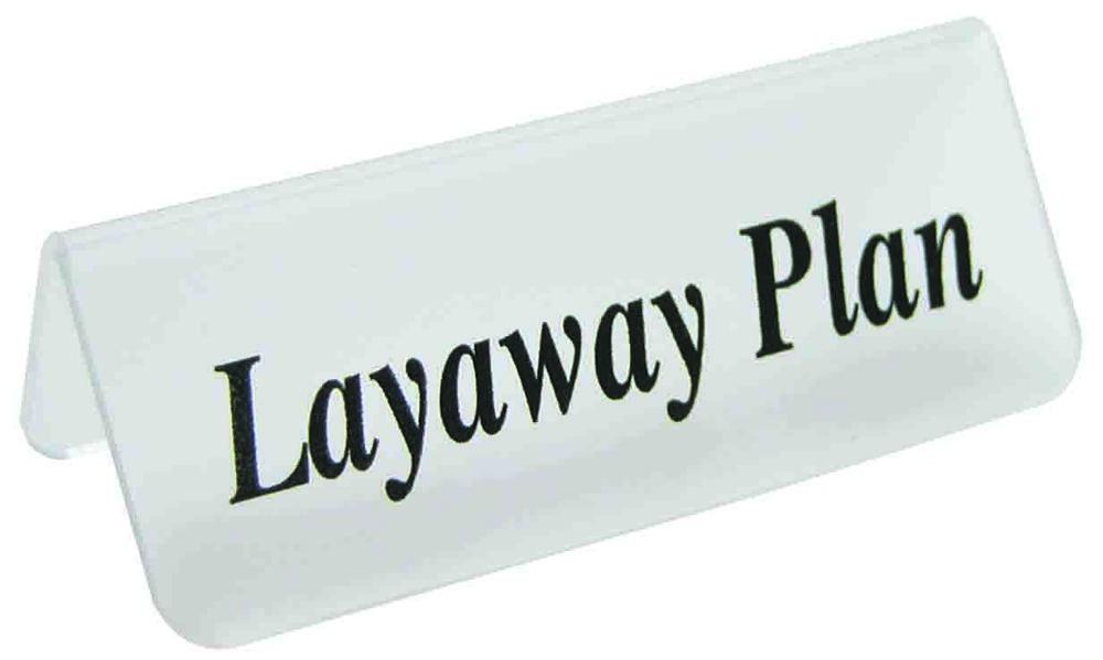 Frosted Acrylic Black "Layaway Plan" Print Showcase/Showroom Sign - 3" x 1 1/4"H