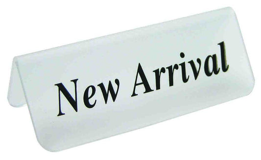 Frosted Acrylic Black "New Arrival" Print Showcase/Showroom Sign - 3" x 1 1/4"H