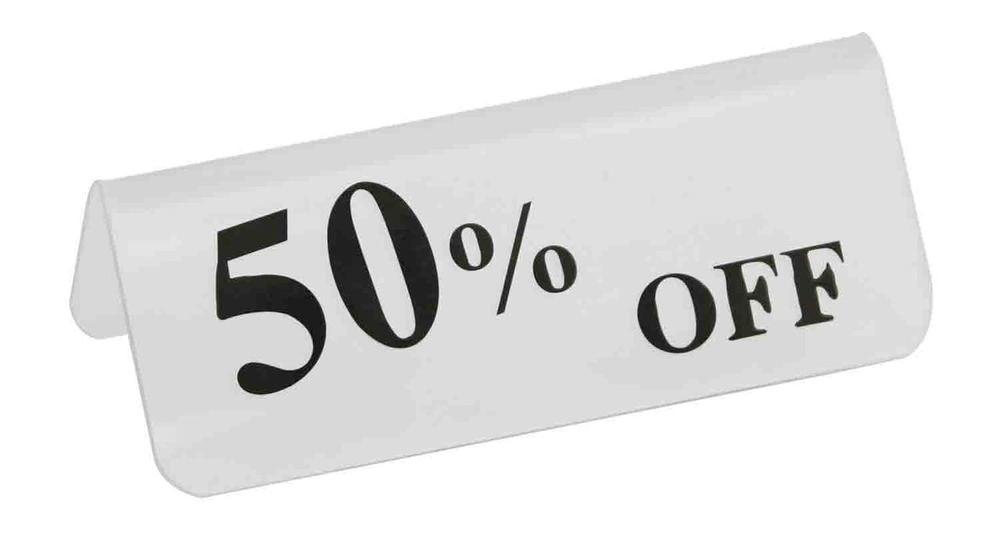 Frosted Acrylic Black "50% OFF" Print Showcase/Showroom Sign - 3" x 1 1/4"H