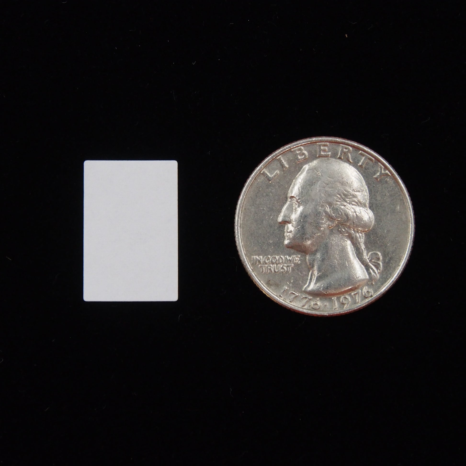 Rectangular Self Adhesive Plain Label -(1/2" x 3/4") Next to a U.S. Quarter