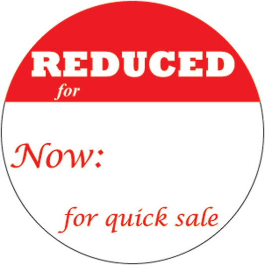 1" Self Adhesive Pre-Printed "REDUCED for Now: for quick sale" Labels (500 labels)