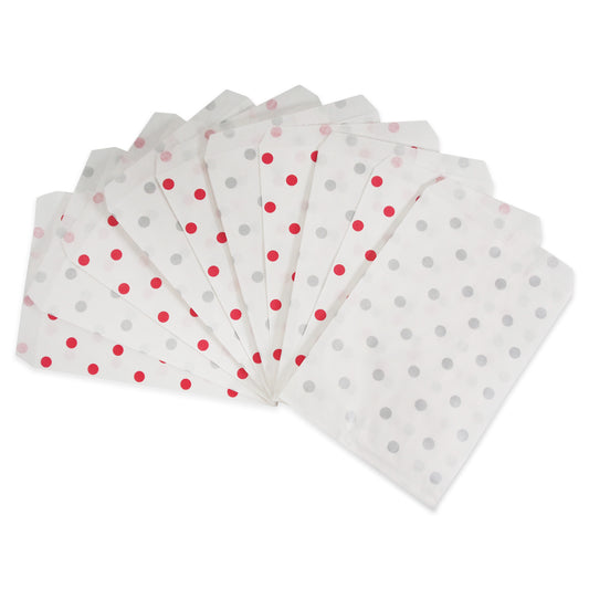 Polka Dot Flat Paper Bags -100Bags/Pack- Multiple Sizes/Colors