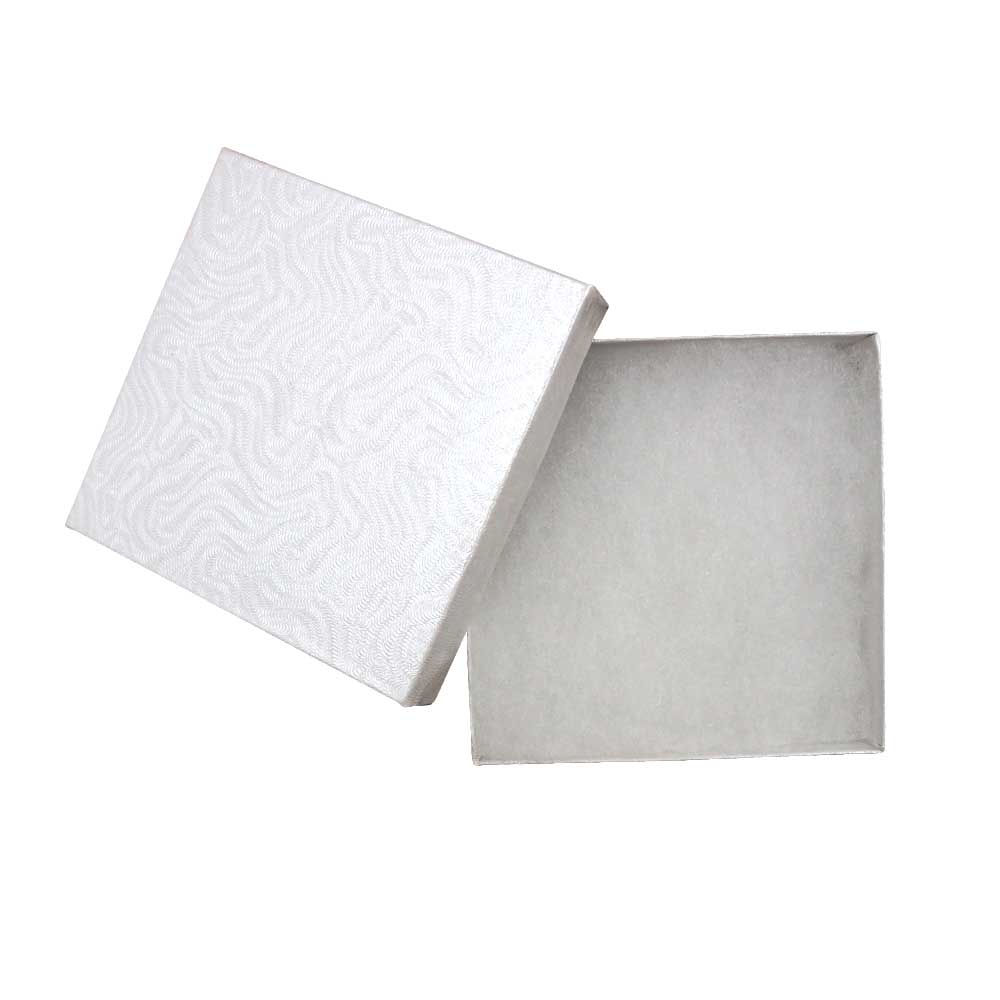 White Swirl Cotton Filled Box opened to show cotton filling insert