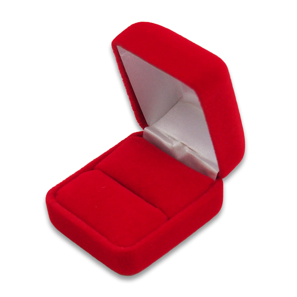 Classic Red Velvet Ring Jewelry Gift Box opened to show inside