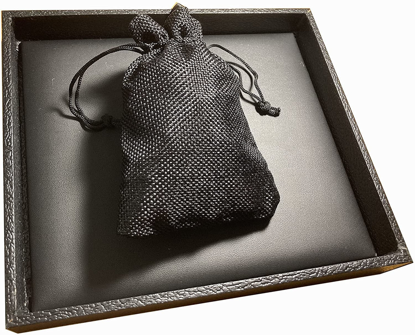 Black Leatherette Deluxe Dice Tray with Padded Insert and Colored Burlap Pouch - For RPG / Tabletop / DnD / Dice Rolling