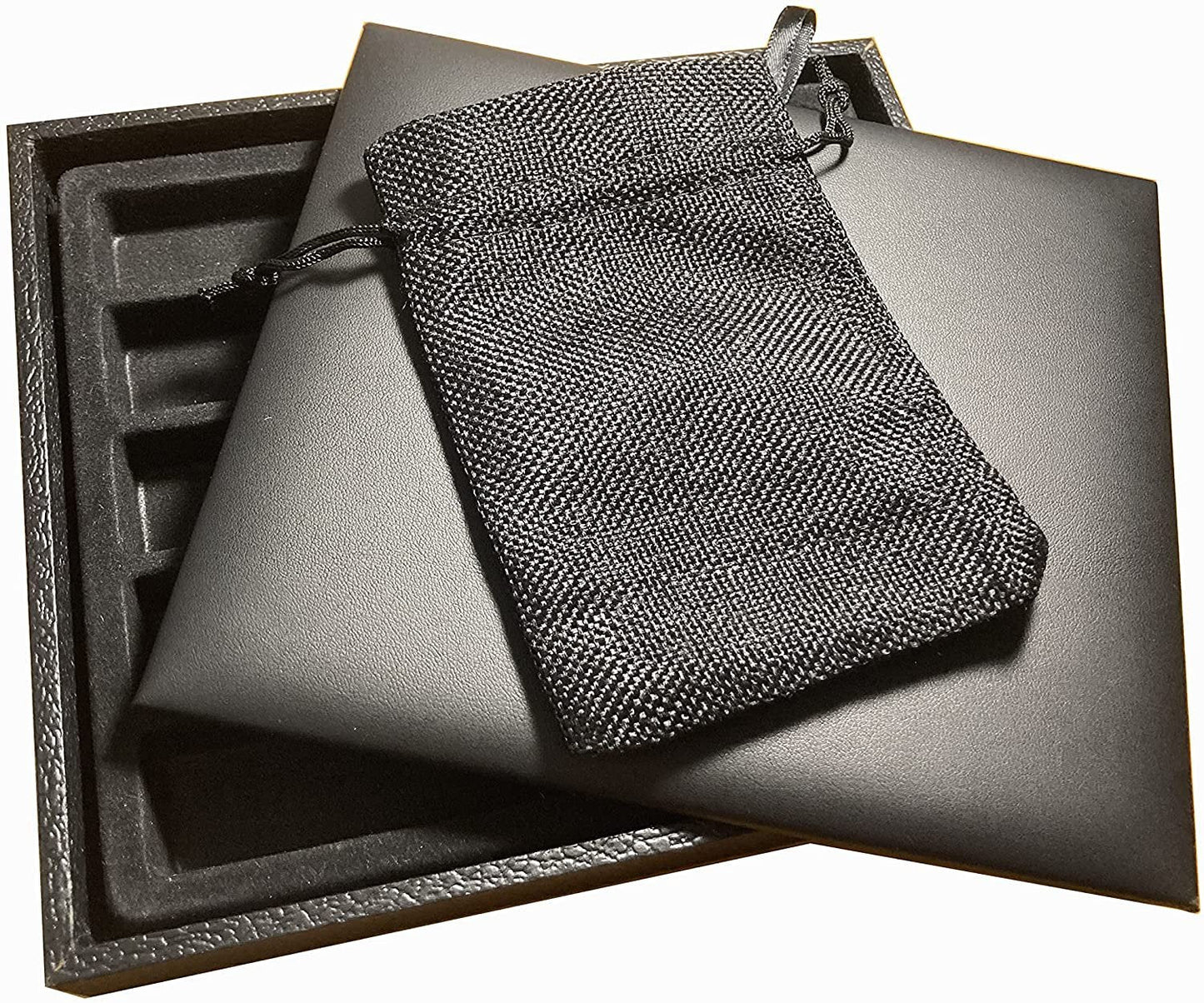 Black Leatherette Deluxe Dice Tray with Padded Insert and Colored Burlap Pouch - For RPG / Tabletop / DnD / Dice Rolling