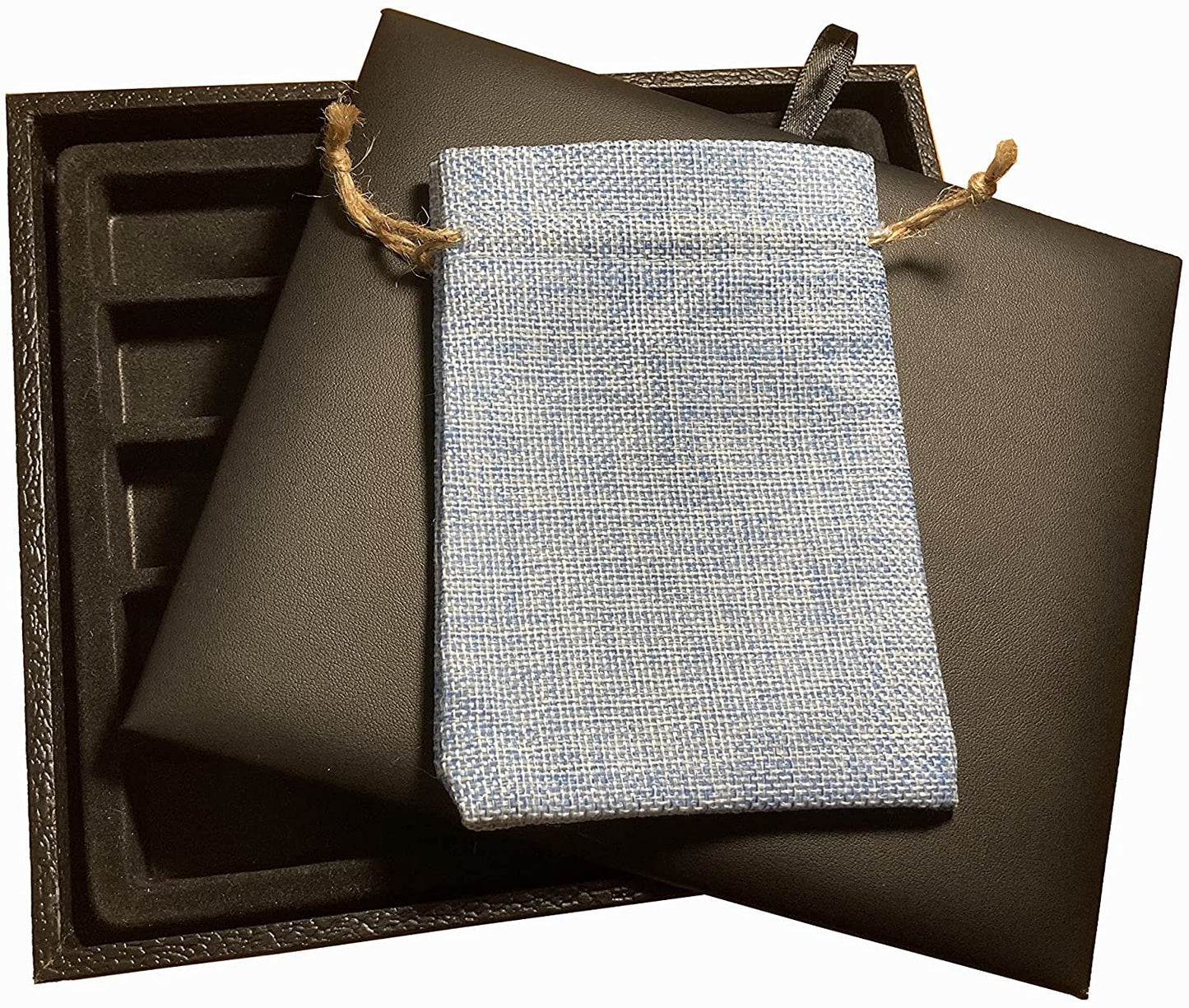 Black Leatherette Deluxe Dice Tray with Padded Insert and Colored Burlap Pouch - For RPG / Tabletop / DnD / Dice Rolling