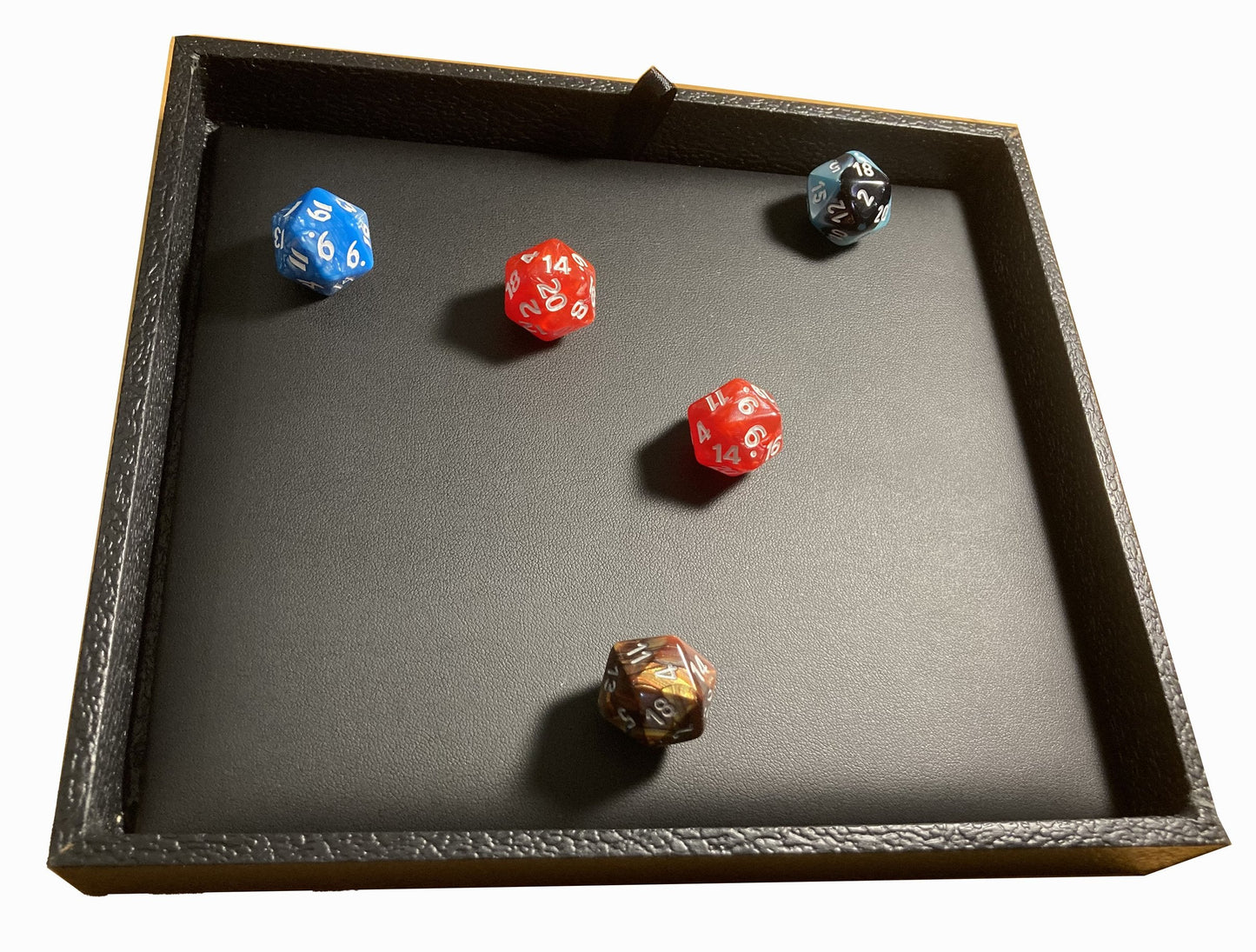 Black Leatherette Deluxe Dice Tray with Padded Insert and Colored Burlap Pouch - For RPG / Tabletop / DnD / Dice Rolling