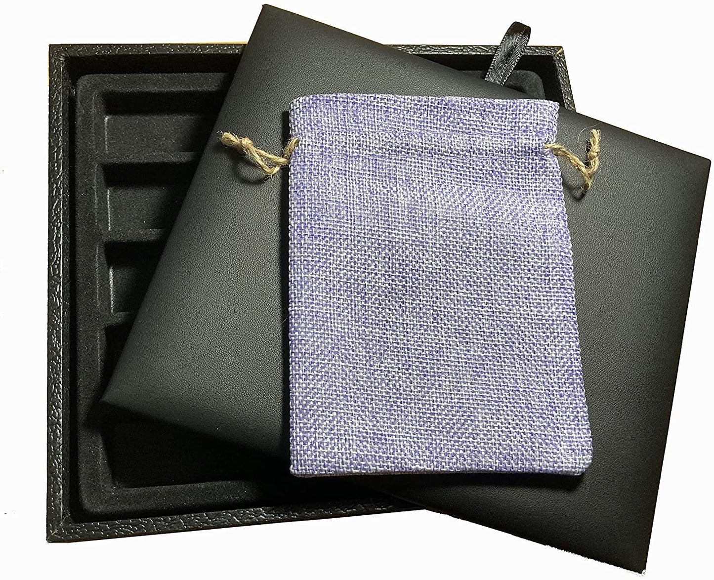 Black Leatherette Deluxe Dice Tray with Padded Insert and Colored Burlap Pouch - For RPG / Tabletop / DnD / Dice Rolling