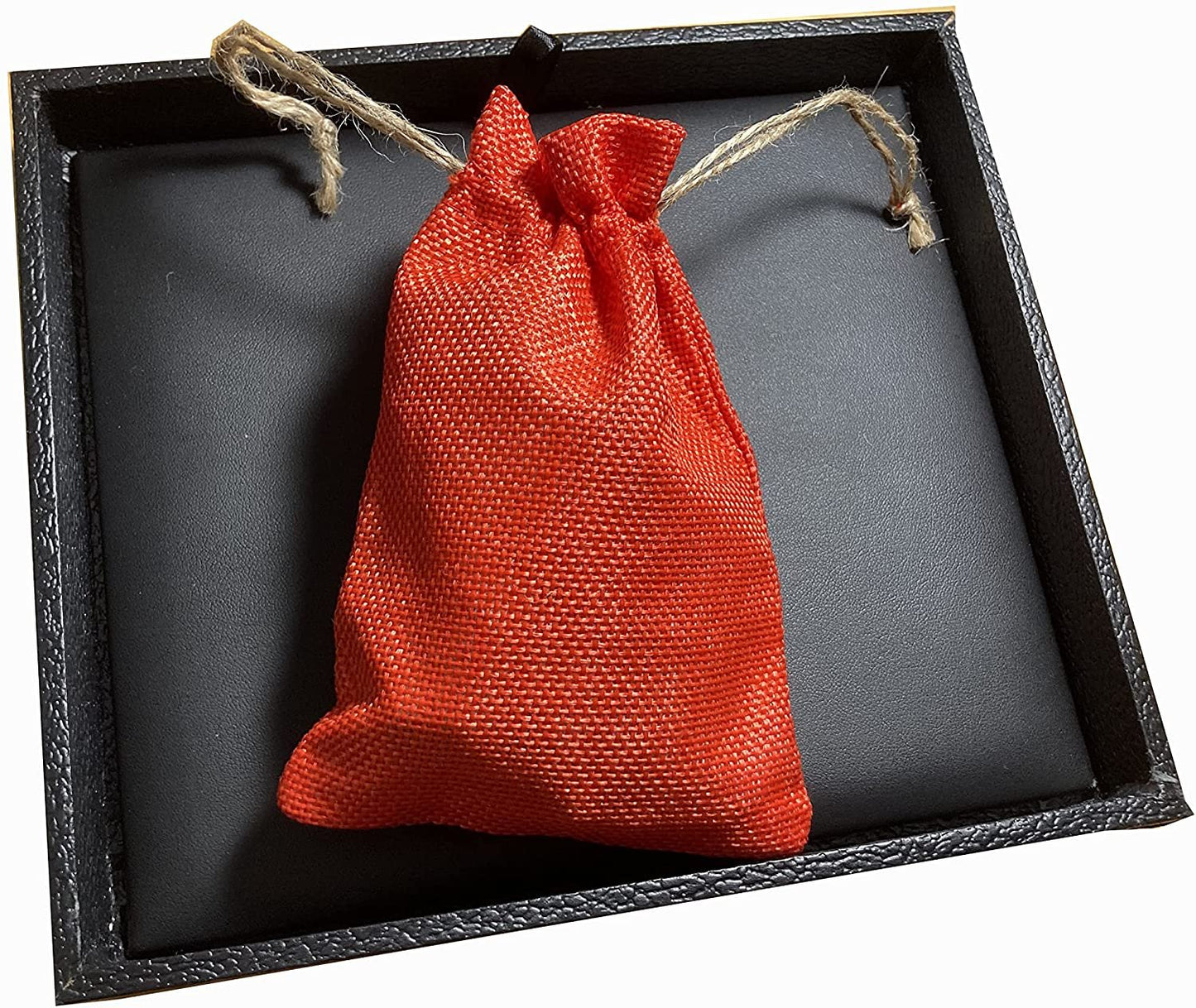 Black Leatherette Deluxe Dice Tray with Padded Insert and Colored Burlap Pouch - For RPG / Tabletop / DnD / Dice Rolling