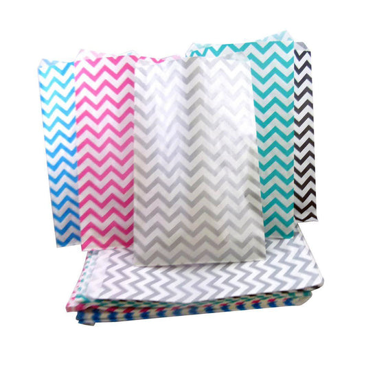 Chevron Pattern Flat Paper Bags -100Bags/Pack - multiple colors & sizes available