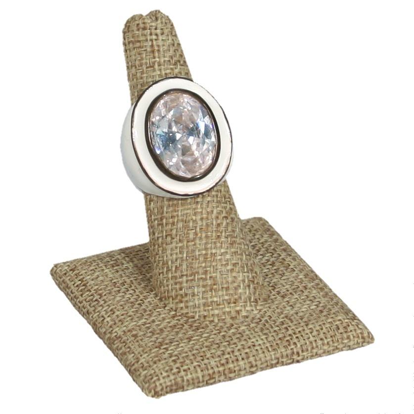 Burlap Fabric Single Ring Jewelry Stand with Square Base